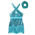 thumbnail image 4 of TiaoBug Womens Latin Jazz Dance Leotard Sequins Tassel Gymnastics Jumpsuit with Hair Tie Sky Blue XL, 4 of 7