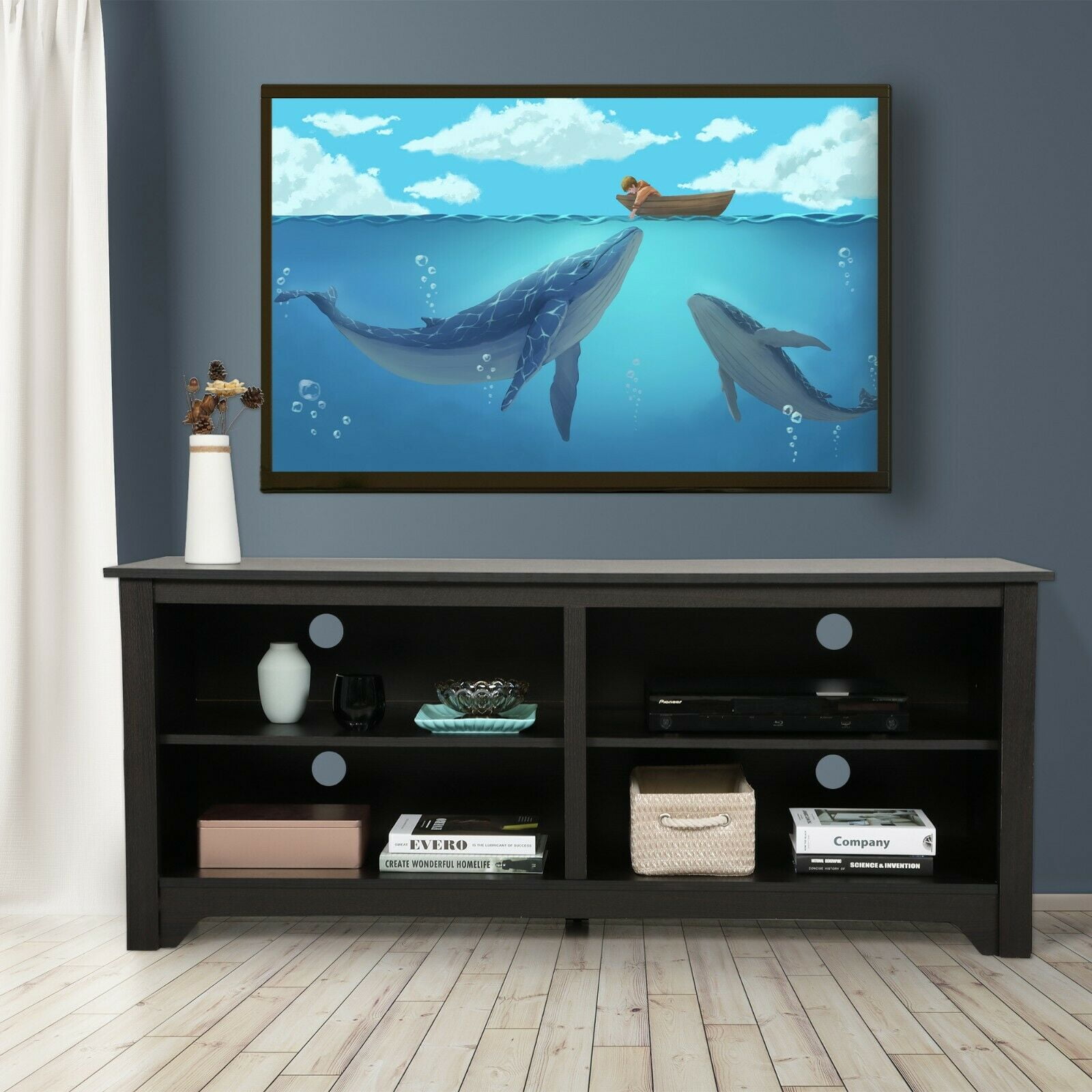 Private Jungle Wooden TV Stand - for TVs up to 65" Media Console Storage Cabinet Entertainment,Dark Brown