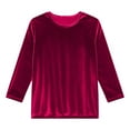 thumbnail image 5 of Vinsonshop Womens Velvet Crew Neck Blouse 3/4 Sleeve Shiny Top Loose Fit Pullover New Years Eve Party Tunic Elegant Holiday Celebration New Year Festive Fall Winter Hot Pink M, 5 of 7