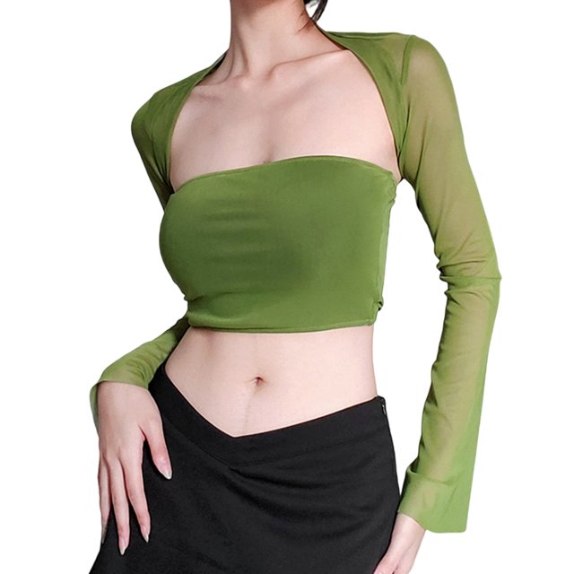 Blusas Cortas Mujeres Backless Crop Tops Conjunto de 2 piezas Mesh Y2K Streetwear Camiseta (Verde M) Cgtredaw Para estrenar