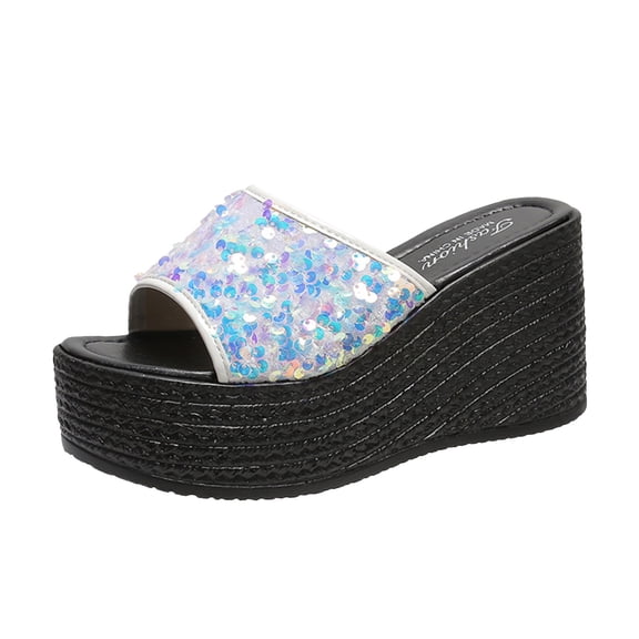 Gnshining Summer Shoes for WomenMatsu Heel Thick Sole Slope Heel Shoes Breathable Soft-Soled Beach Shoes