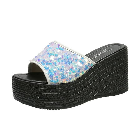 

Kukoosong Wedge Sandals for Women Matsu Heel Thick Sole Slope Heel Breathable Slip-on Beach Sandals Women White 43