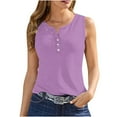 thumbnail image 2 of Homenesgenics Tank Tops with Built in Bras Women's 2025 Summer Solid Color Button Round Neck Sports for Outer Wear Short Tops Round Neck Purple L, 2 of 5