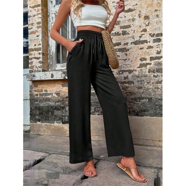 Pantalones casuales nuevos de otoño e invierno para mujer con cintura alta elástica y pantalones sueltos para mujer