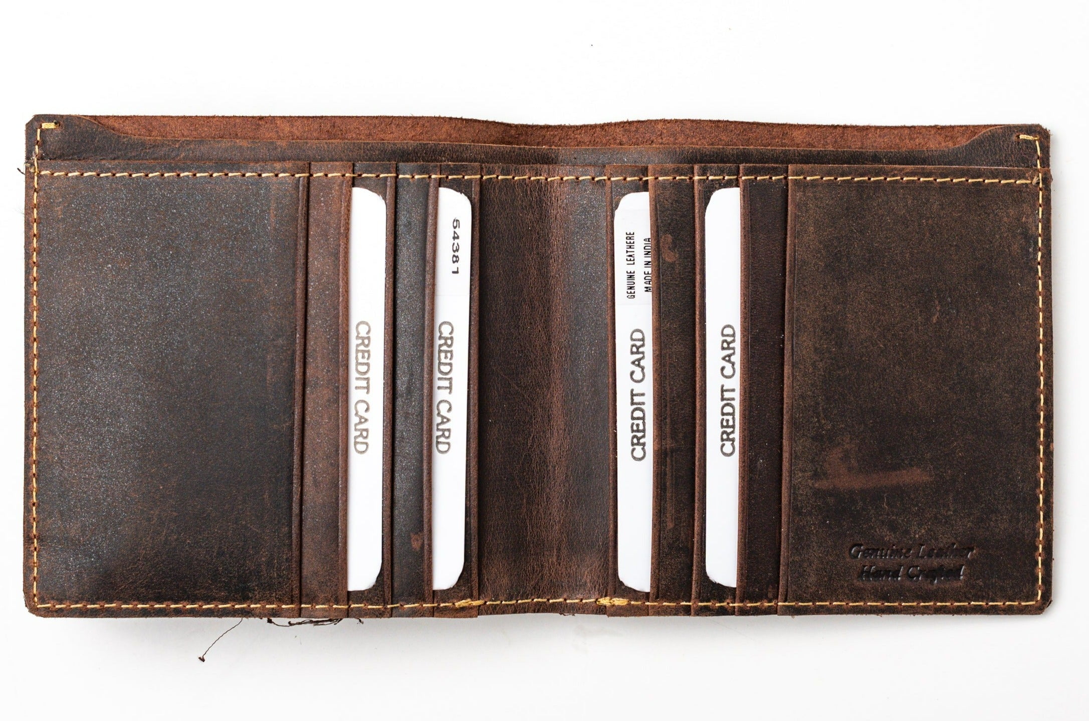 Brown Rustic Texture Pure Leather Bi-Fold Wallet for Men's Key