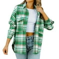 thumbnail image 3 of Womens Brushed Flannel Plaid Lapel Button Short Pocketed Shacket Shirts Coats, 3 of 9