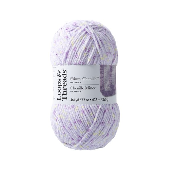 Skinny Chenille Multi Yarn by Loops & Threads - Yarn for Knitting - Crochet - Weaving - and Arts & Crafts - Beetle Multi - Polyester - 7.7 oz