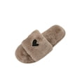 thumbnail image 3 of IEMIEMIEM Womens Fuzzy Open Toe Slippers Soft Comfy Memory Foam Heart Print Slip On Indoor House Bedroom Slides Slippers Khaki 8 Wide, 3 of 9