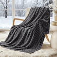thumbnail image 2 of Whale Flotilla Soft Flannel Fleece Lightweight 50"x60" Throw Blanket, Brushed Chevron Design Fluffy Plush Cozy Blanket for All Seasons, Dark Grey, 2 of 8