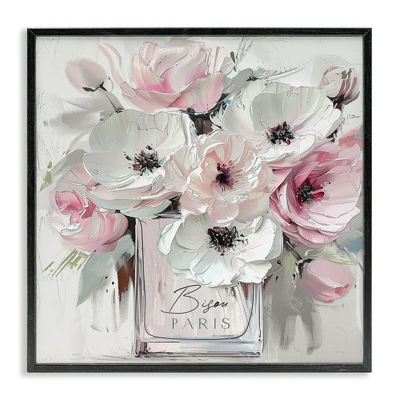 Stupell Industries Blush Pink Bisou Bouquet Floral Painting Black Framed Art Print Wall Art, 12 x 12