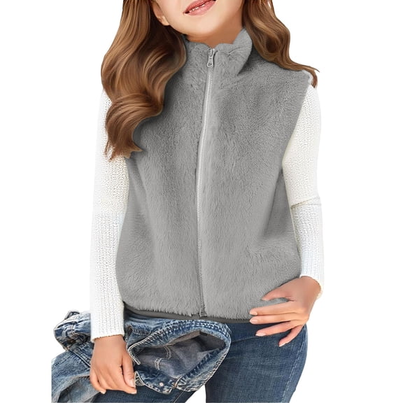Ruyang Boys Girls Sherpa Fleece Vest Outwear Lightweight Solid Cute Jacket Mock Neck Zip Up Sleeveless Waistcoat Winter Warm Clothes