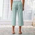 thumbnail image 5 of Taqqpue Women Linen Pants Wide Leg Pants High Waist Drawstring Casual Loose Beach Pant Capri Trousers with Pocket, 5 of 6