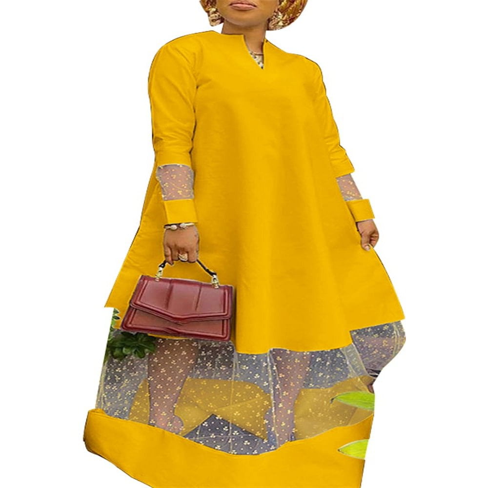 VONDA Women's Stylish 3/4 Sleeve Off Shoulder Lace Patchwork Maxi