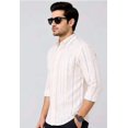 thumbnail image 3 of Men's Cotton Striped Casual Shirt | Long Sleeve | Button Down Shirt | Regular Fit (Off-White-L), 3 of 5