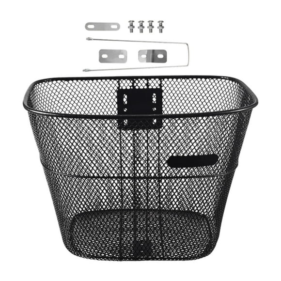 Almencla Bike Front Basket Black Cargo Basket for Mountain Road Bikes Folding L with Long Brace