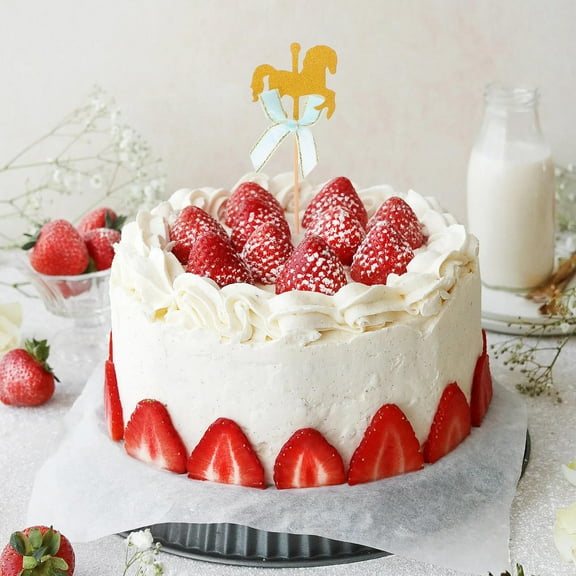 LABSERRON Blue Carousel Shaped Cake Toppers for Birthday Party Decoration Paper 20 Pieces