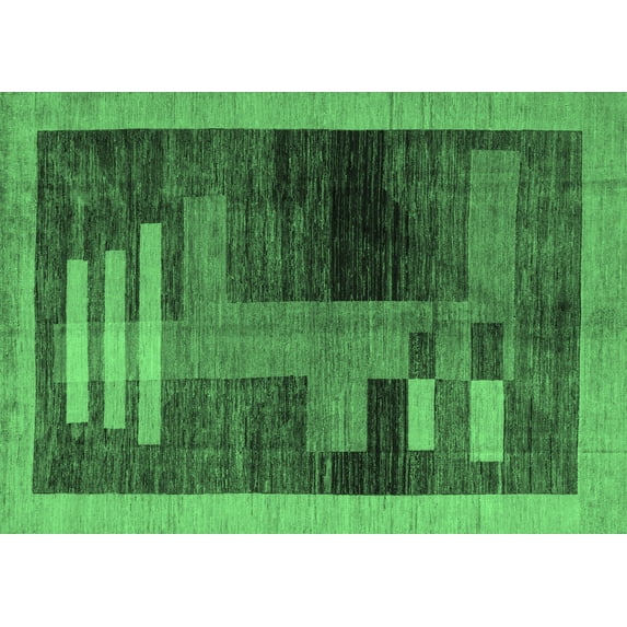Ahgly Company Indoor Rectangle Abstract Emerald Green Modern Area Rugs, 5' x 7'