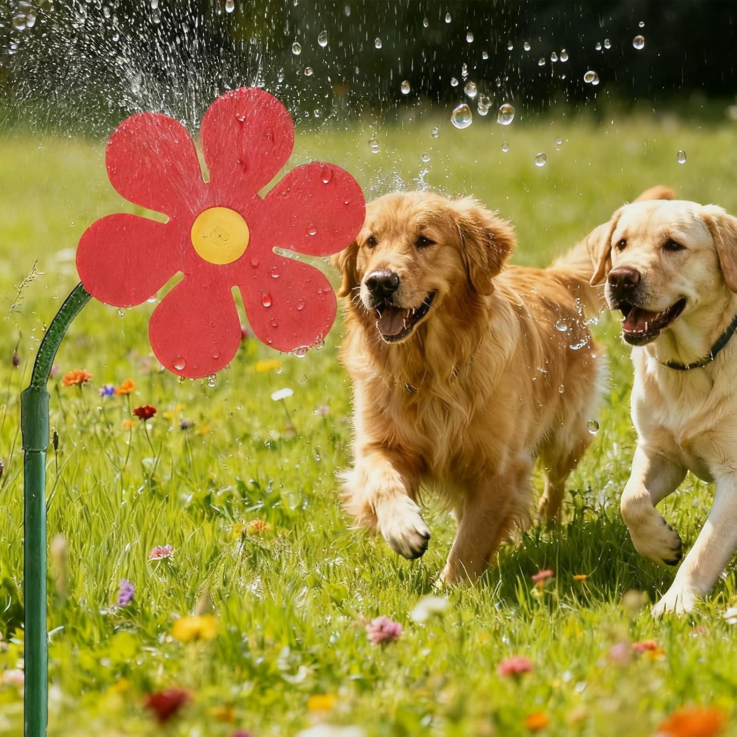 Dancing Flower Sprinkler, 360° Rotating Crazy Daisy Lawn Sprinkler for Yard Watering, Funny Water Toy for Dogs & Kids, Garden Hose Attachable