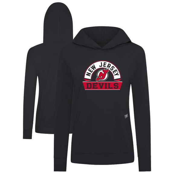 Women's Levelwear Black New Jersey Devils Relay Banner Arch Pullover Hoodie