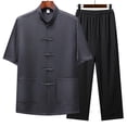 thumbnail image 2 of Jessboyy Mens 2 Piece Outfits Sets Casual Frog Button Stand Collar Shirts and Pants Sets Trendy Tai Chi Outfit Tang Suit for Men Going Out Clothing Set Dark Gray,XXXL, 2 of 3