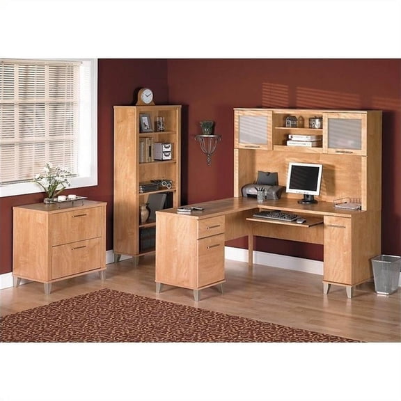Bush Furniture Somerset 4 Piece 60" L-Shape Office Set in Maple Cross