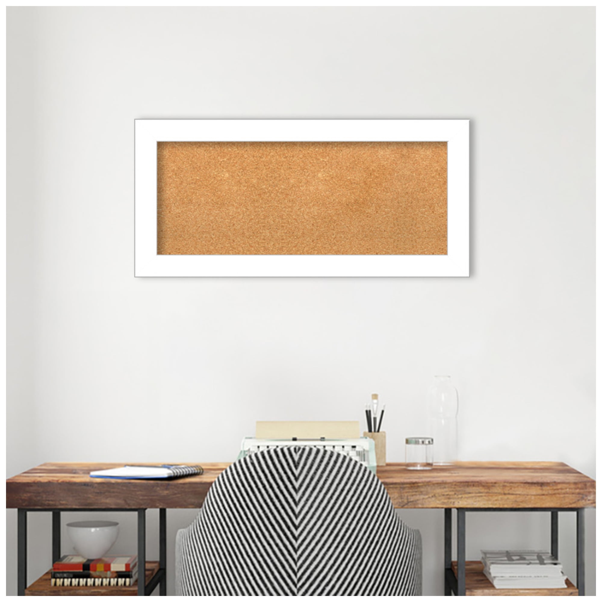 Amanti Art Natural Cork Board Framed Wedge White Bulletin Board 34 in. x 16 in.