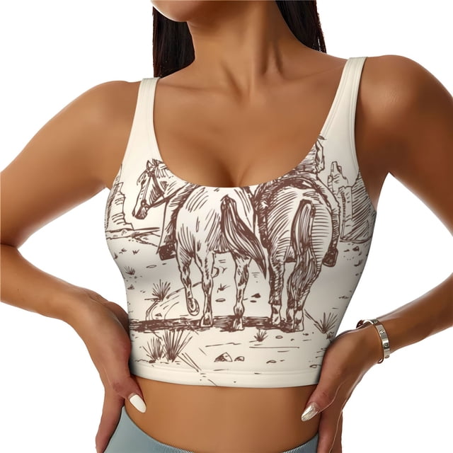Lsque Soutien-Gorge de Sport Imprimé Chevaux Cowboys pour Femmes, Compression, Évacuation de l'Humidité, Soutien-Gorge de Sport à Fort Impact pour Femmes, Soutien-Gorge de Sport TG