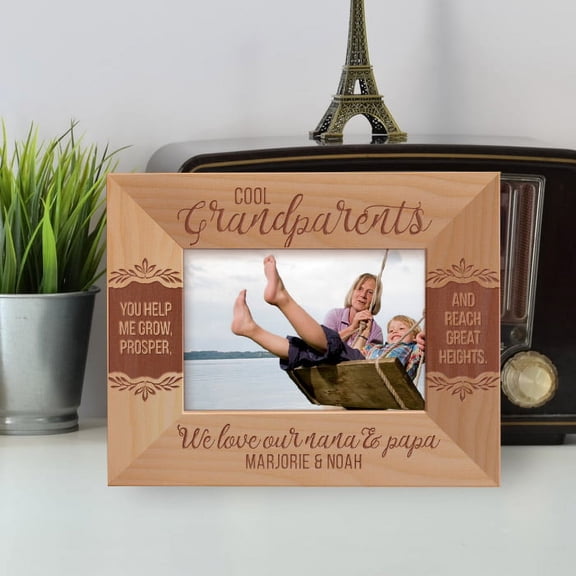 Cool Grandparents You Help Me Grow Prosper And Reach Great Heights Personalized Wooden Frame-5" x 3 1/2" Brown Horizontal
