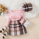 thumbnail image 4 of Gibobby Conjunto de leggings para bebés y Niñass Conjunto de ropa de 3 piezas para Niñass pequeñas, otoño e invierno, con volantes, acanalados, falda a cuadros(Rosa, 6-12 Meses), 4 of 5