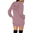thumbnail image 3 of Ladies Casual Loose Long Sleeved Hooded Solid Color Dress Top Dress Dress Wrap Short Sleeve Beach Dress Casual Summer Clothes Womens Dress Summer Dresses for Womens Summer Swing Dress Concert Dresses, 3 of 4