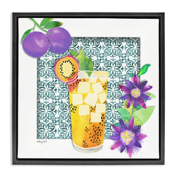 Stupell Industries Contemporary Passion Fruit Cocktail Black Floating Frame Canvas Art, 18 x 18, by Hillary Holt