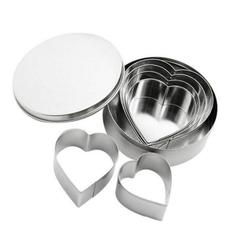 Heart Shape Cookie Cutter Set - 6 Pieces Valentine's Day Gift Stainless Steel Biscuit Pastry Cutters, Silver