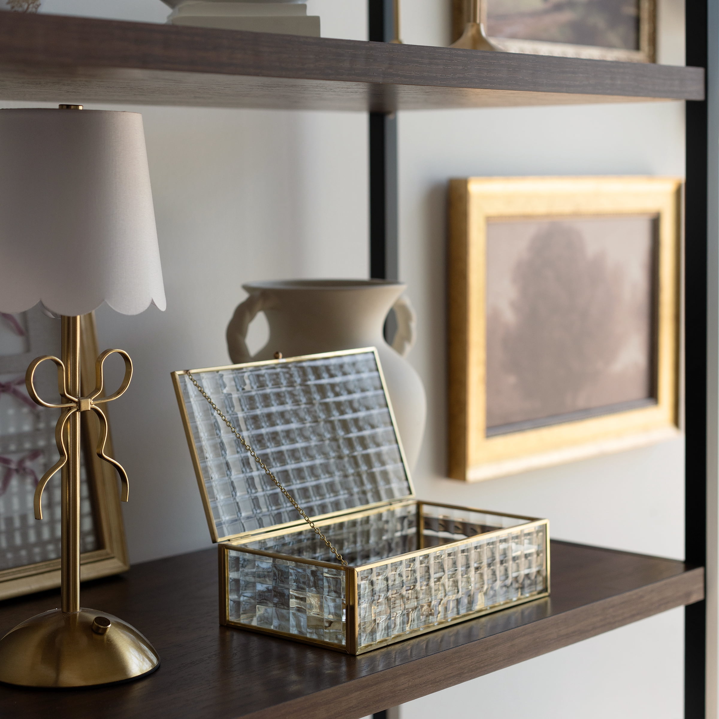 Home Decor Collection Sterling & Noble Home Textured Glass and Cooper Rectangular Tabletop Decorative Trinket Box