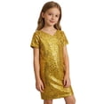 thumbnail image 2 of ZHOGXU Big Kids Girls Dress Short Sleeved V Neck Solid Color Sequins Comfortable Stylish Dresses For Stage Performance Gold One Size, 2 of 4