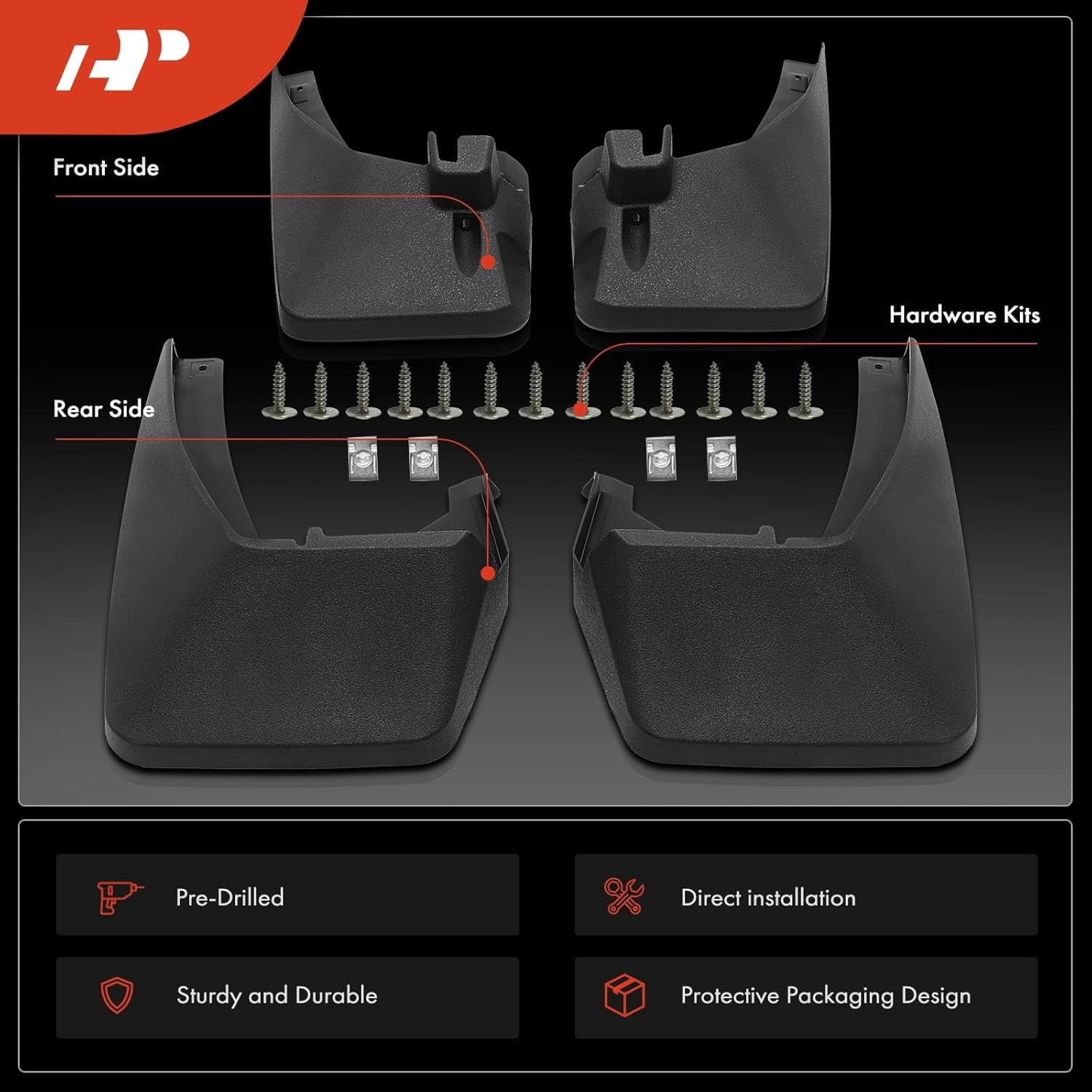 A-Premium Set of 4PCS Mud Flaps Splash Guards Mudflaps Mudguards with Hardware Kits Compatible with Honda Ridgeline 2006-2014, Front & Rear (Driver and Passenger Side)