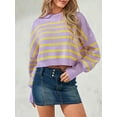 thumbnail image 2 of SUNSIOM Pull-Over Femme Couleur Unie/rayé Col Rond Manches Longues Ample Printemps Automne Décontracté Mode Urbaine, 2 of 6