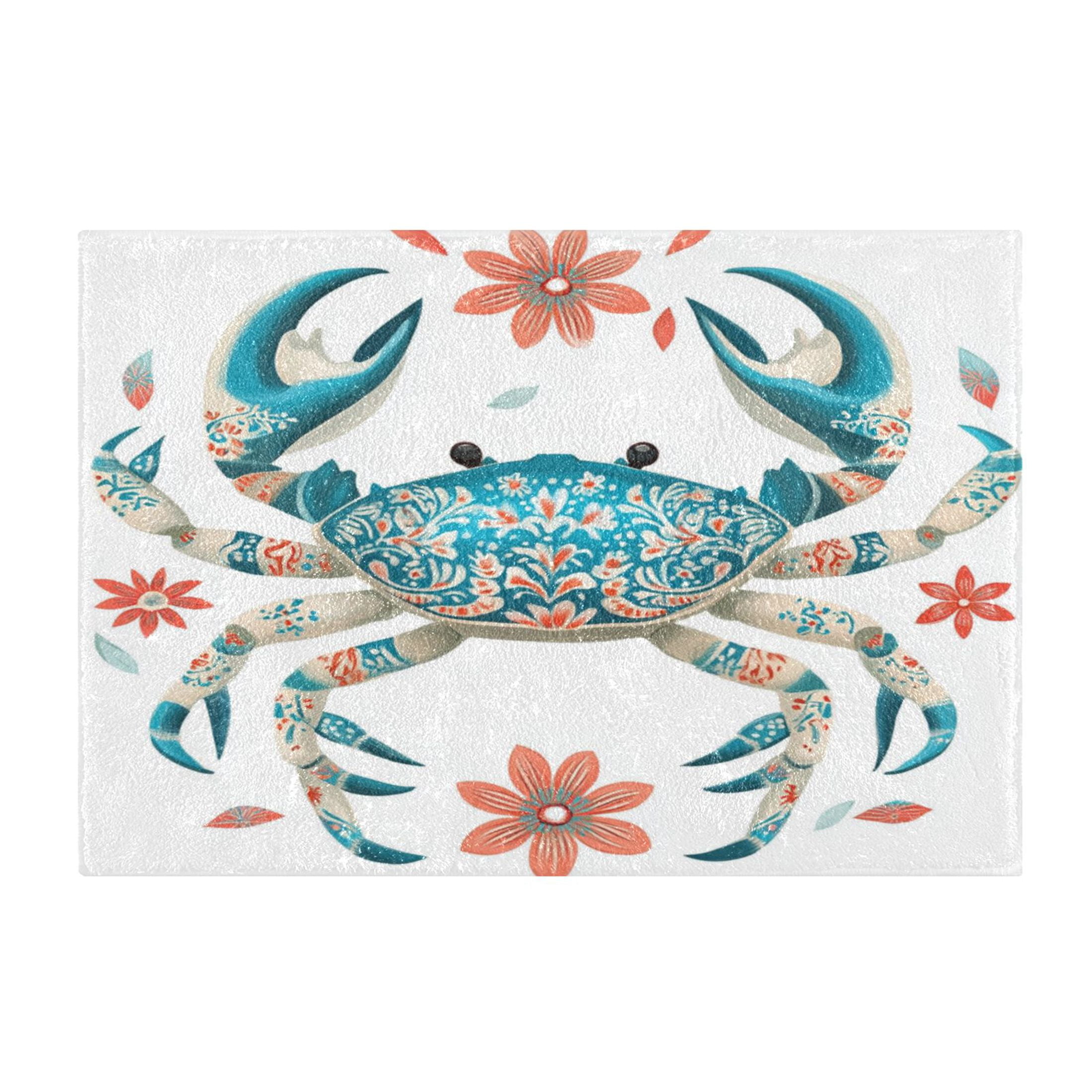 2 Piece Soft Bathroom Rug Set Colorful Blue Crab Bath Mat and U-Shaped Toilet Contour Rug (16"x24"+20"x24")