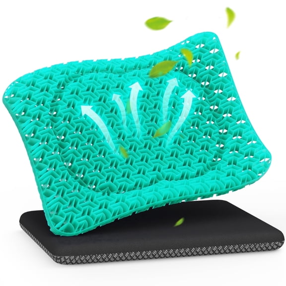 AOLIGO Gel Seat Cushion for Long Sitting, 17" x 15" Enlarged Thickened Pad, Soft & Breathable Office and Wheelchair Comfort, Cyan