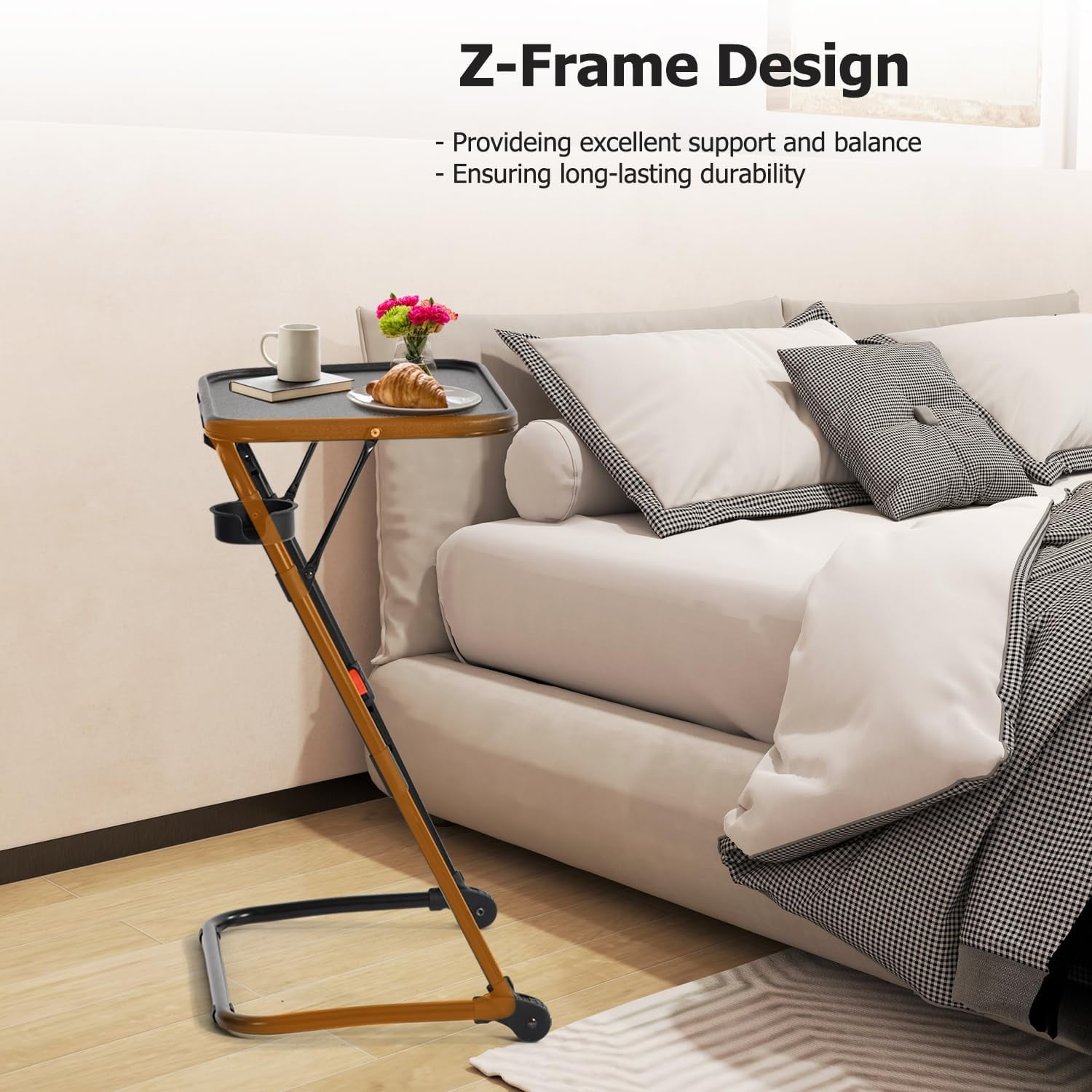 Lit queen-size rembourré Homy Casa avec plateau télé pour chambres élégantes