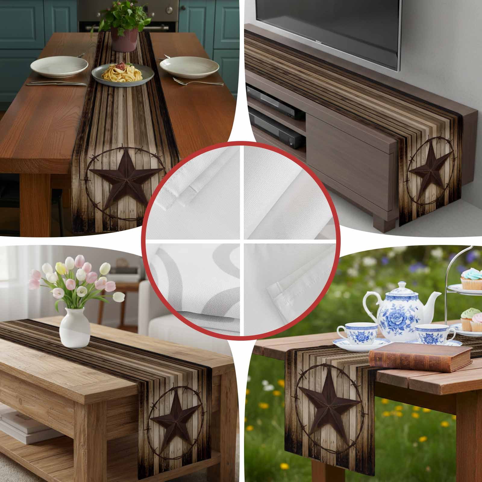 Western Star Farm Retro Wood Board Table Runner 90 Inches Long, Country Style Table Runners Tabletop Scarf Kitchen Dining Tables Decoration for Home Party Indoor Outdoor