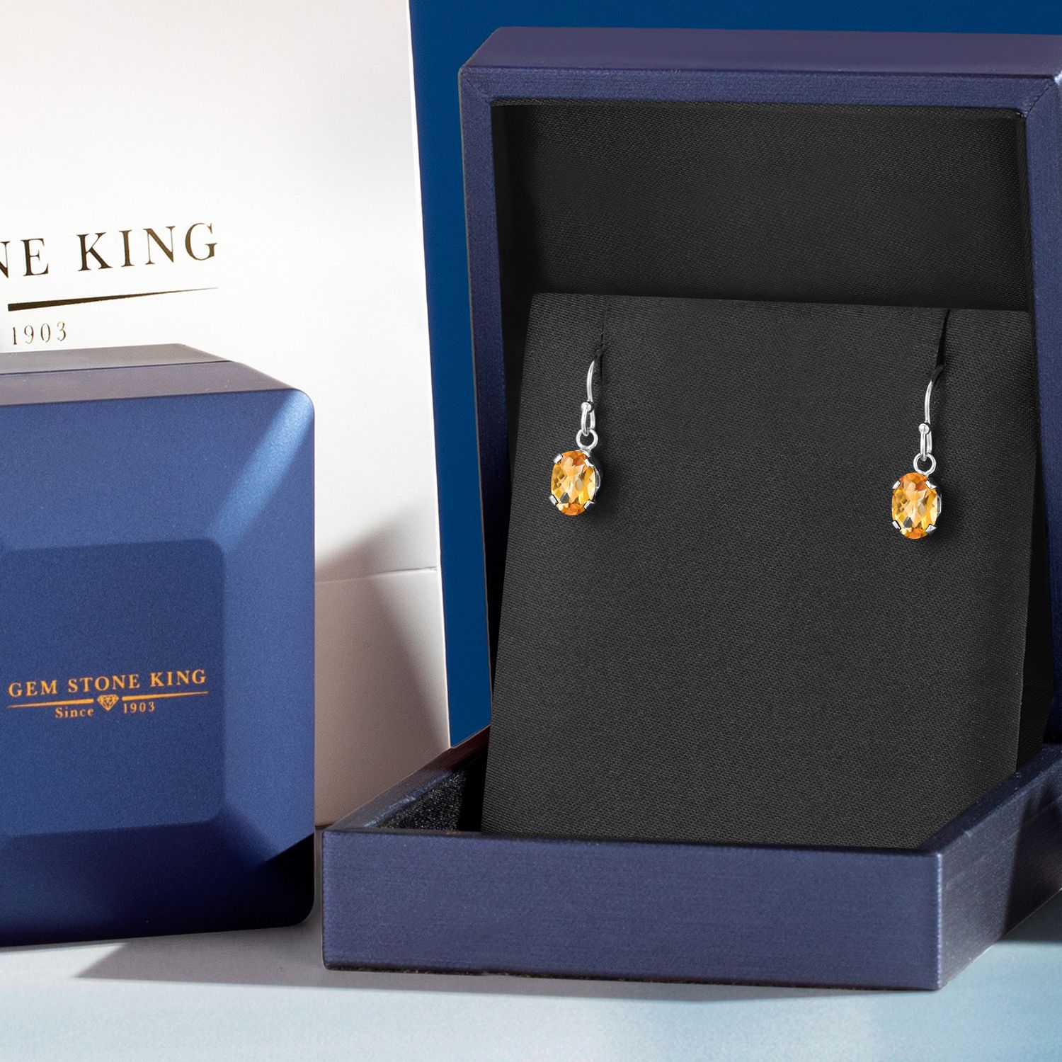Gem Stone King 925 Sterling Silver Yellow Citrine French Wire Dangle Hook Earrings for Women (1.40 Cttw, Gemstone November Birthstone, Oval Checkerboard 7X5MM)
