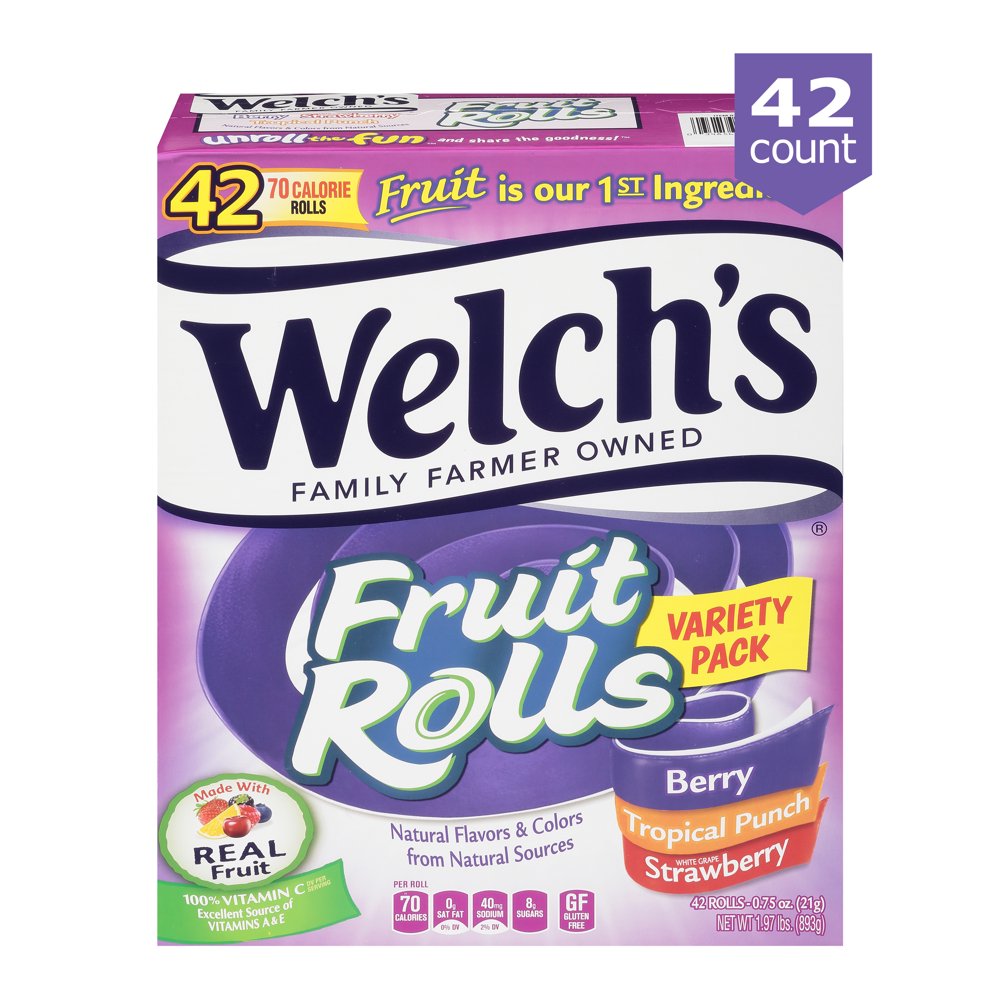 Welch's Fruit Snacks Fruit Rolls, Variety Pack, 42 ct, 0.75 oz