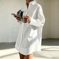 thumbnail image 2 of hoksml Women's Oversized Long Shirt Dress Collar Button Down Long Sleeve Curved Hem Casual Tunic Blouse, 2 of 7