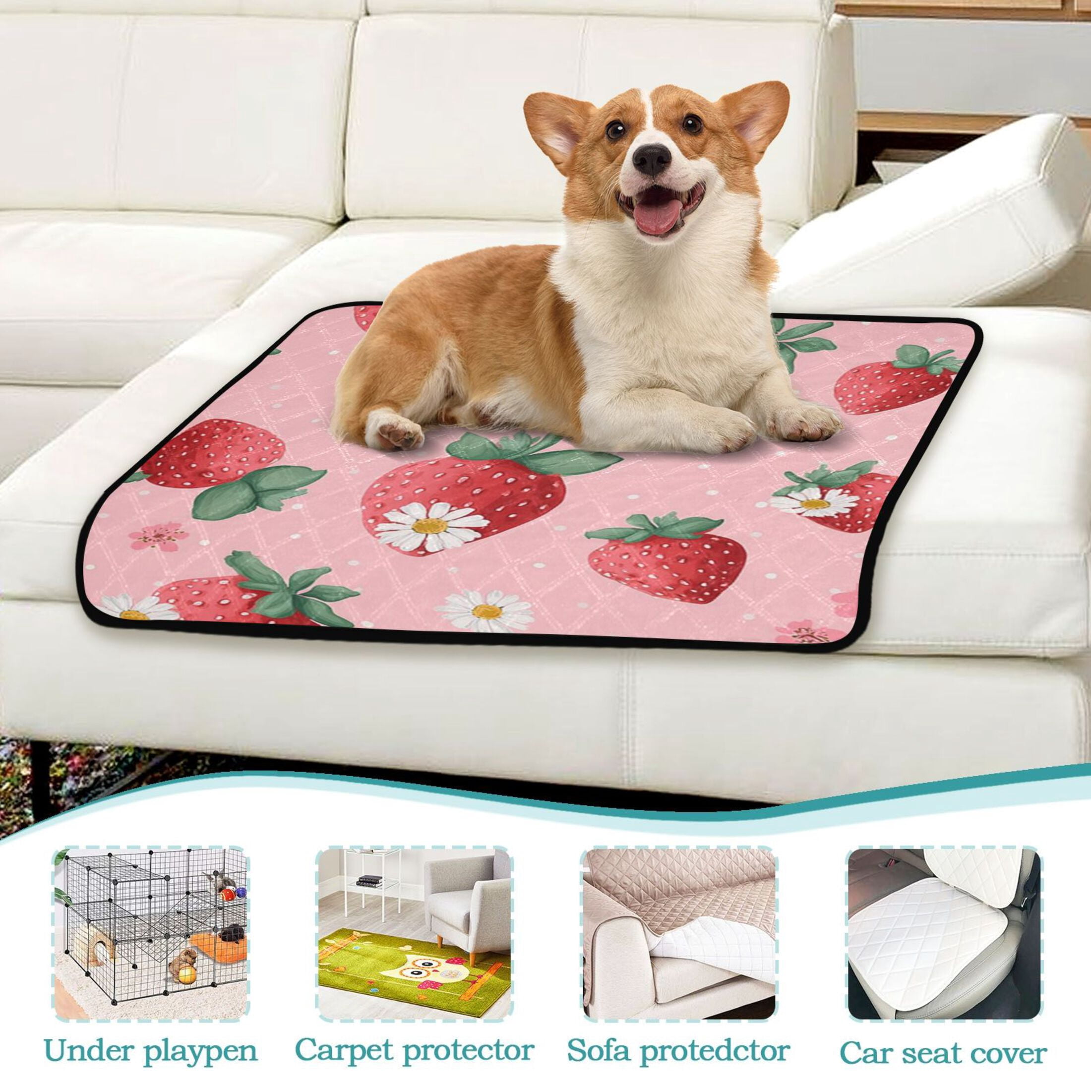 IAUYY Washable Pee Pads for Dogs Medium+Large Absorbent and Leak-Proof Non-Slip Reusable Puppy Pee Pads for Dogs Applicable to Playpen Potty Crate Strawberry