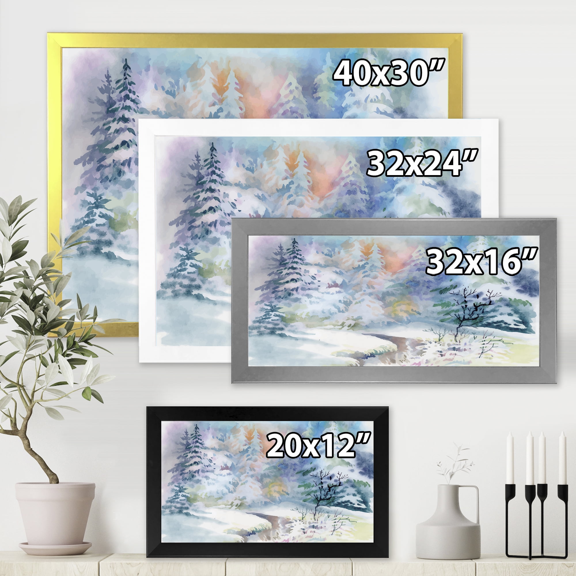Designart 'Snowy River With Winter Landscape' Traditional Framed Art Print