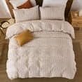 thumbnail image 5 of Brown Striped Duvet Cover Set Queen Size, 100% Natural Cotton Linen Like Duvet Cover Set with Zipper Closure & 8 Corner Ties, Brown Khaki Soft Reversible Bedding for All Seasons, 5 of 12