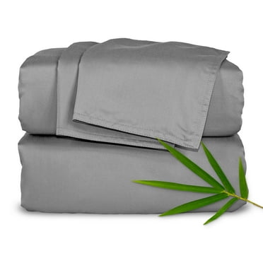 PURE BAMBOO Sheets Queen Size Bed Sheet 4 Piece Set, Genuine 100% Organic Bamboo Viscose, Luxuriously Soft & Cooling, Double Stitching, 16" Deep Pockets (Queen, Stone Grey)