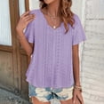 thumbnail image 5 of Outfmvch short sleeve shirts for women plain t shirts for women athletic shirts women womens tshirt flowy tops for women Scallops Tops Comfortable Breathable Short Sleeved T Shirt Purple L, 5 of 6