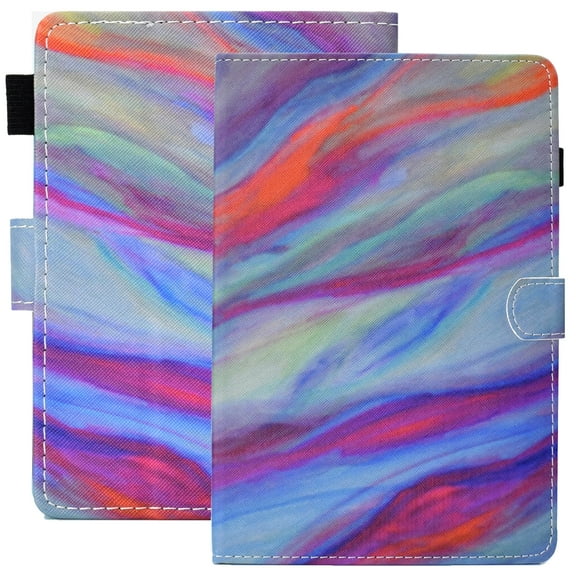 Case for All-New Kindle Paperwhite 6.8" (11th generation-2021 Release) E-reader - Cute Cartoon Flip Cover with Card Holders, Slim Lightweight PU Leather/Silicone Composite Case (Rainbow Marble)