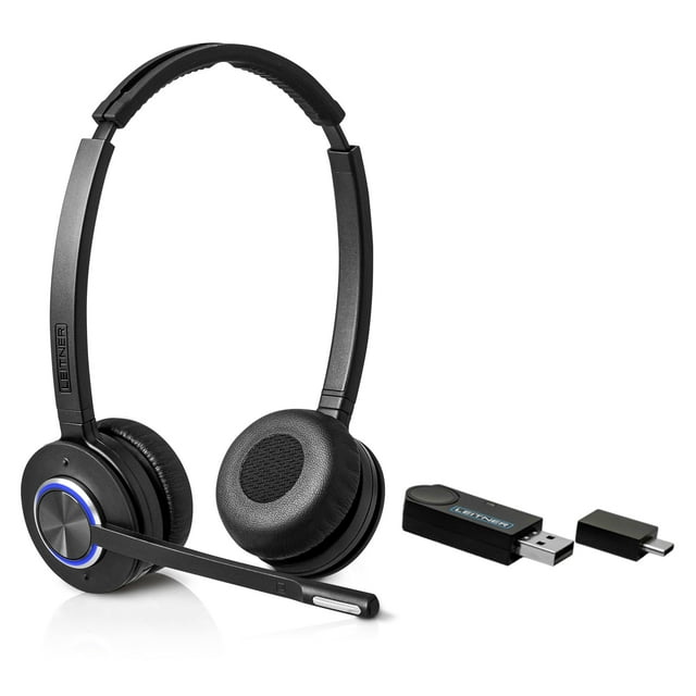 Leitner Lh475 - Auriculares Inalámbricos Para Ordenador Con Micrófono - Auriculares Zoom Y Teams - Auriculares Dect Usb Dongle Para Softphone, Ordenador, Portátil Y Tableta - Estilo De Uso Con Una O D
